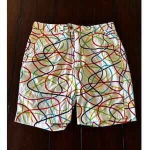 Loudmouth Mens Golf Shorts Size 36 White Colorful Bold Pattern Stretch Cotton